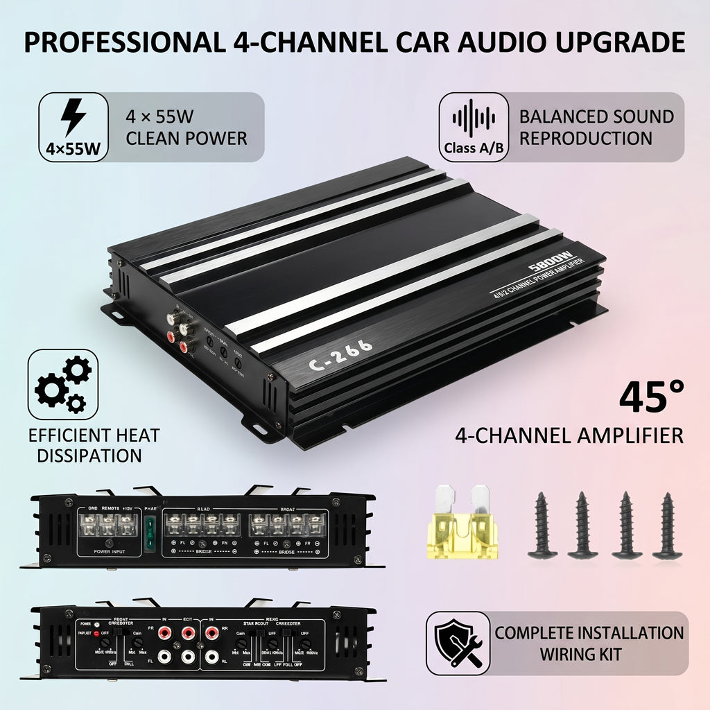 Option: 10-Inch 600W Car Subwoofer Or 4-Channel Car Amplifier. Car Audio Upgrade Kit 2-in-1 Choice, 10 Inch 600W Ultra-Thin Subwoofer Under-Seat Hidden Install, OR 4-Channel 4×55W Amplifier For Full-Range Sound Enhancement, Without Battery