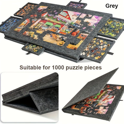 Large Puzzle Board for 1000 Piece Puzzles with 6-Drawer Sorting System – Foldable Jigsaw Table with Built-In Stand, Protective Cover & Tile Storage, Portable Puzzle Workstation for Adults (Gray / Light Gray)