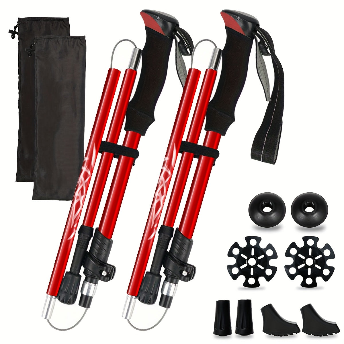 Aluminum Trekking Poles Set of 2 – Lightweight Quick-Lock Foldable Hiking Sticks with Ergonomic Non-Slip Grips, Rubber Tips & Carrying Case for Men & Women, Camping & Travel