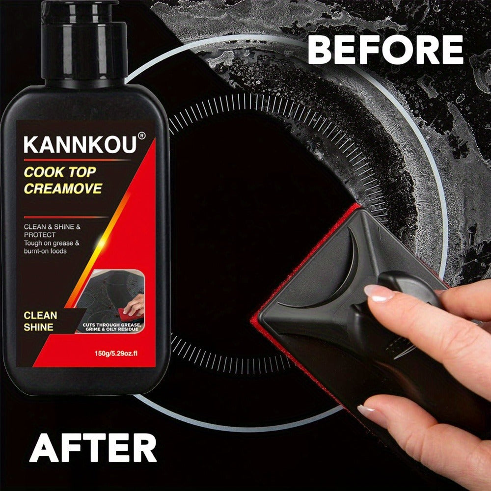 Ceramic Glass Cooktop Cleaner Polish 150g Heavy Duty - Removes Burnt-On Stains Grease & Residue, Makes Stovetops Streak-Free & Shiny, Glass Ceramic Stove Top Cleaner for Induction Electric & Smooth Top Ranges