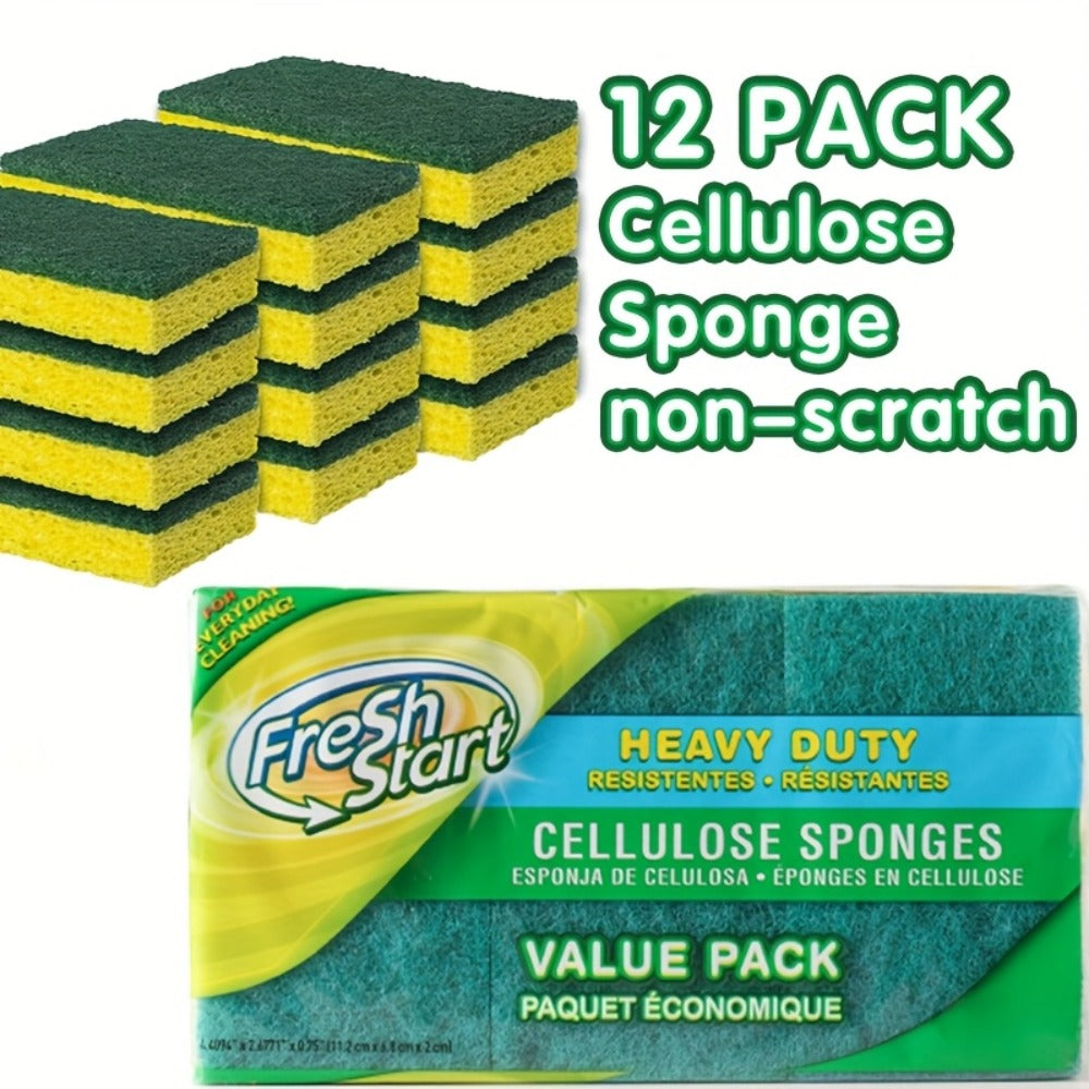 Non-Scratch Cellulose Sponge Dual-Sided with Tough Scouring Pad – Dishwashing Sponges for Kitchen, Dishes & Bathroom, Absorbent & Durable, Green or Blue, 9/12/18/27 Pack Value Sets