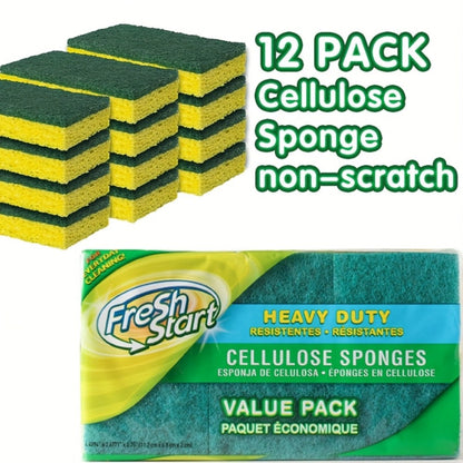 Non-Scratch Cellulose Sponge Dual-Sided with Tough Scouring Pad – Dishwashing Sponges for Kitchen, Dishes & Bathroom, Absorbent & Durable, Green or Blue, 9/12/18/27 Pack Value Sets