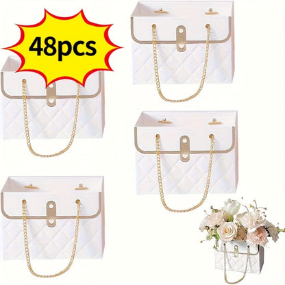 Paper Flower Bouquet Gift Bags with Metal Chain Handle Bulk – 12/24/36/48 Pcs Tote Bags for Wedding Party Birthday Florist Graduation Holiday Colorful Gift Wrapping