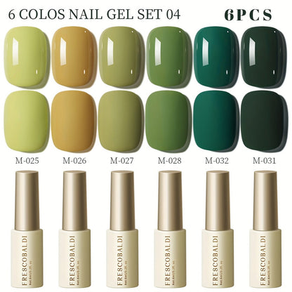 Solid Color Gel Nail Polish Set 6pcs Self-Leveling Soak-Off UV LED High Gloss Chip-Resistant – Popular Salon Shades for Daily Manicure, 8 Color Palettes Available, Nail Art Gift for Women
