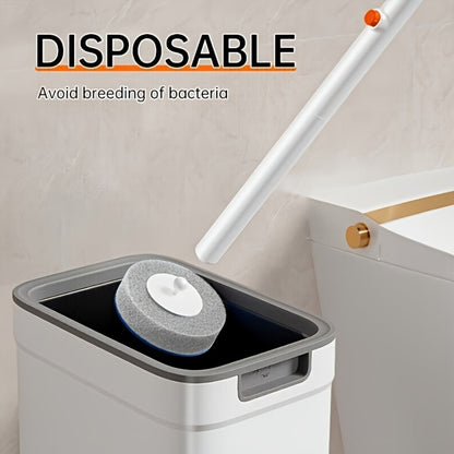 Disposable Toilet Brush & Holder Set with 6 Refill Wands – Wall Mounted, Pre-Loaded Scrubbing Solution, No-Touch Bathroom Cleaning Supplies, White