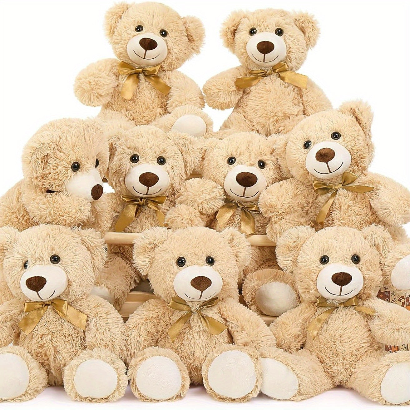 Teddy Bears Bulk Set of 8 Small Khaki Stuffed Animals – Party Favors for Wedding, Baby Shower, Birthday, Christmas & Event Giveaways