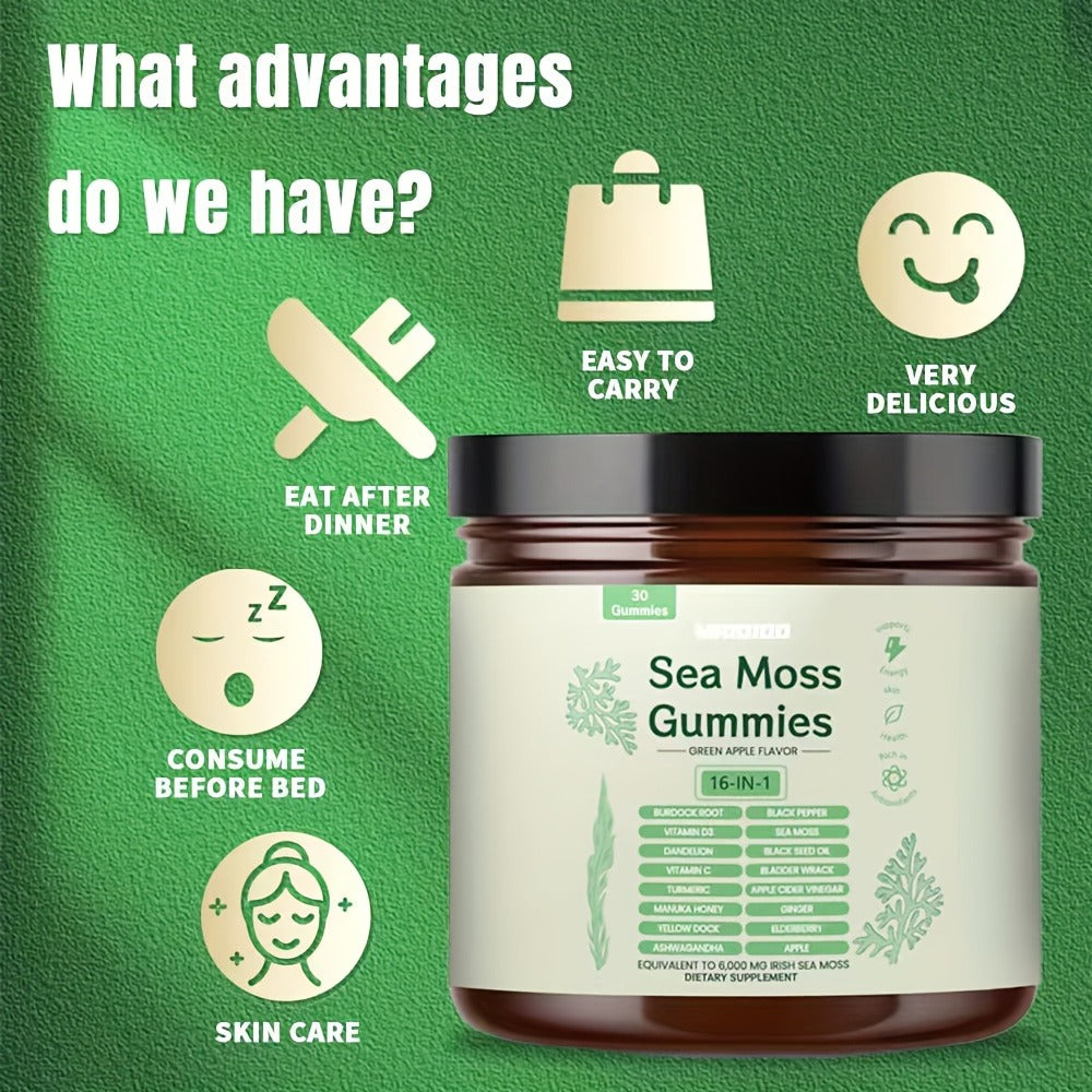 Sea Moss Gummies with Turmeric, Ashwagandha & Black Seed Oil – Immune Support, Energy & Gut Health Plant-Based Herbal Supplement for Women & Men, 30 or 60 Count