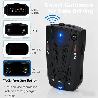Radar Detector for Cars V7 Upgraded Chip 360 Degree Signal Reception City Highway Mode Compact Design Long Range Detection Speed Camera Alert All Vehicle Universal Fit Premium Black