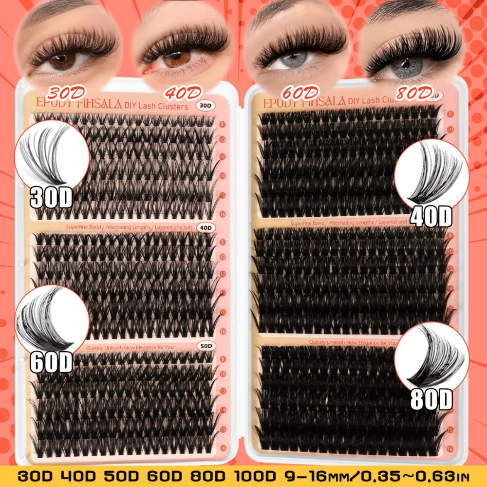 708Pcs Mixed Density Lash Clusters Kit 8-16mm 30D-100D Mega Volume with Glue Tweezers & Brush – Soft Reusable DIY Cluster Lashes for Natural to Dramatic Salon-Style Eye Makeup at Home