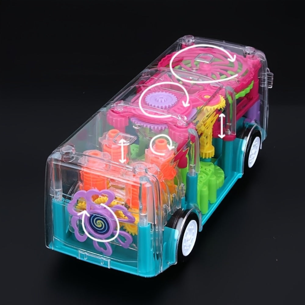 LED Light Up Transparent School Bus Toy with Colorful Flashing Lights – Toddler Toy for Boys & Girls Ages 2+, Birthday Christmas Holiday Gift (Green / Red)