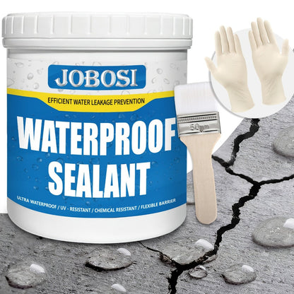 Waterproof Sealant Liquid Glue 32oz 1KG Leak Repair Agent – Indoor Outdoor Waterproof Coating for Roof Basement Wall Pipe Crack Sealing, Transparent & Black, Strong Adhesive Waterproof Repair Glue