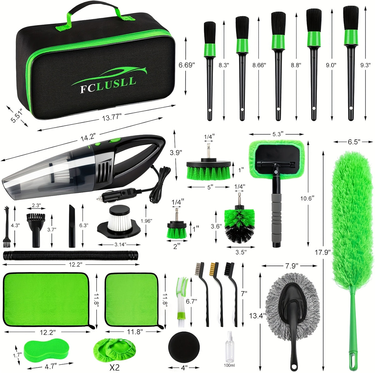 FCLUSLL 17/24/29/32/35pcs Car Cleaning Kit, Including Portable Vacuum Cleaner, Windshield Cleaning Tool, Car Drill Brush Set, Interior Brush Set, Full Interior Care Set, Cleaning Set, Holiday Gift for Family And Friends