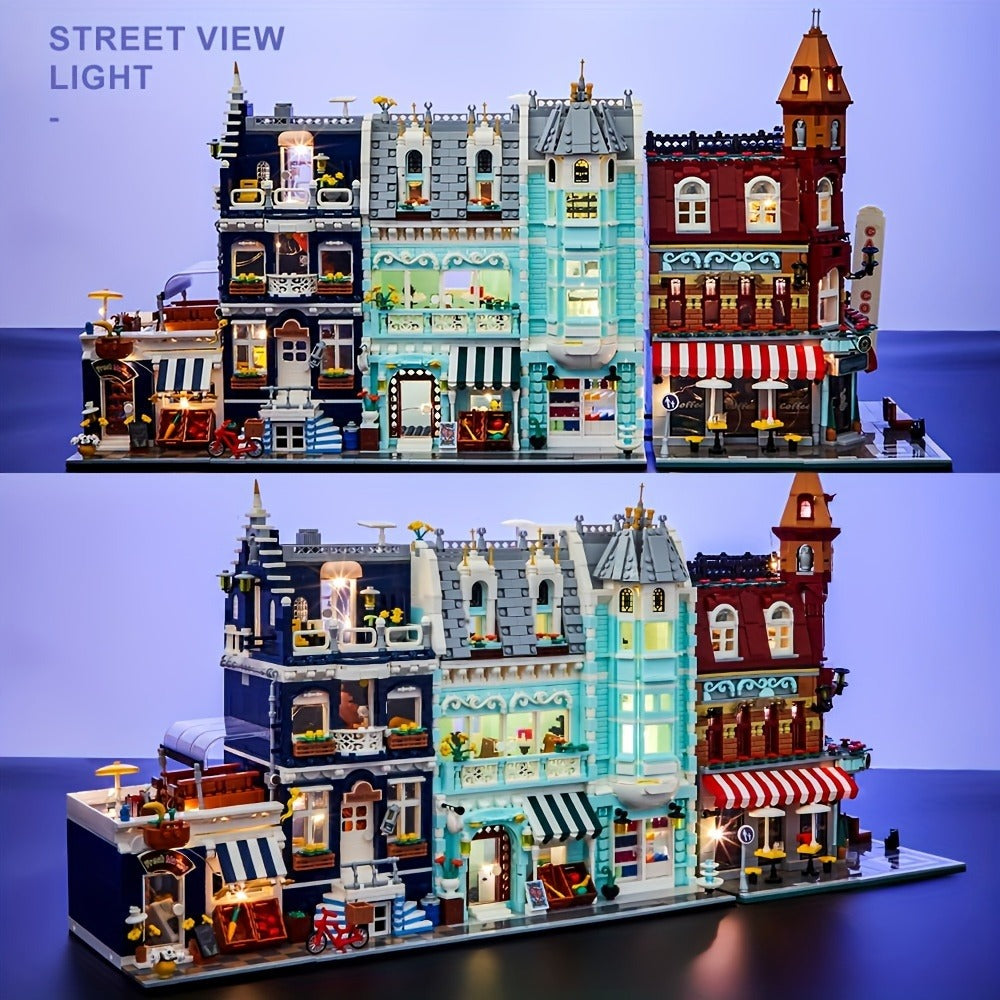 Modular City Building Blocks Set – European Architecture Grocery Store & Market Street, 3-Level Mini Brick Model Kit for Adults & Teens, Creative Assembly Home Decor Display Piece, Great Gift