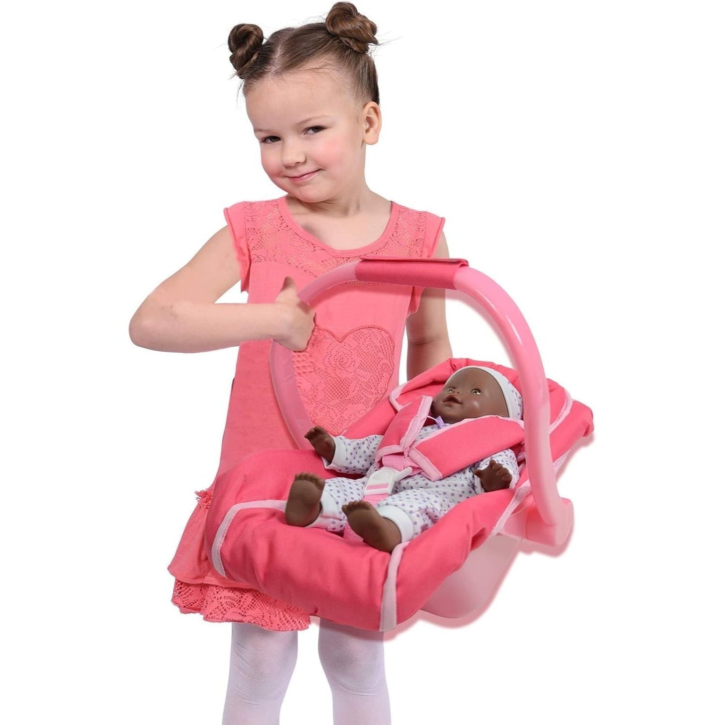 Doll Car Seat Carrier for 18 Inch Dolls Pink Unicorn Design 2-in-1 Baby Doll Travel Accessory Lead-Free Safety Tested Role Play Gift for Girls Ages 3+ Birthday Christmas