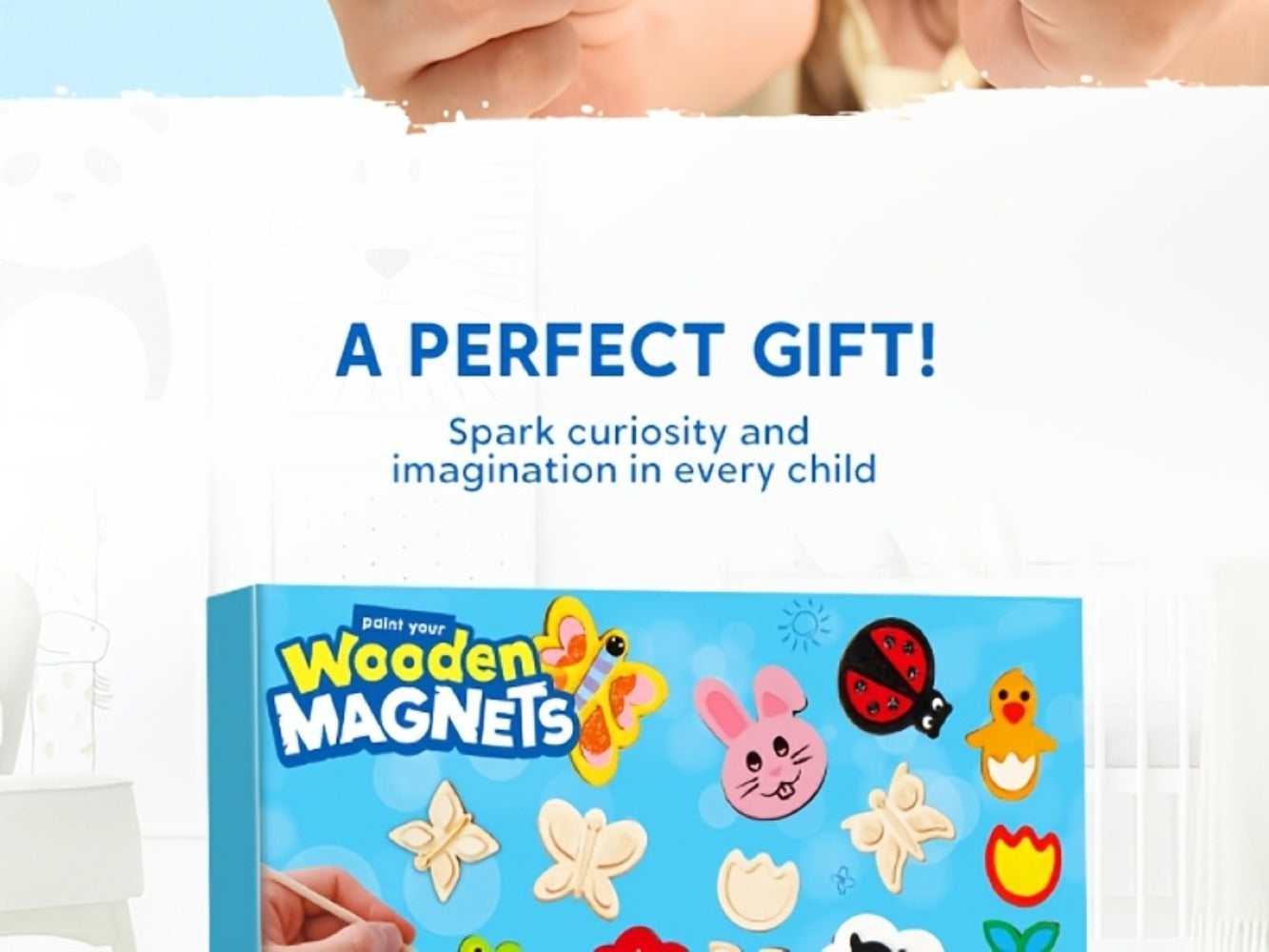 DIY Wooden Magnet Painting Kit for Kids – 12pcs Arts and Crafts Set with Paint Palette Brush Glitter Glue, Creative Activity Birthday Party Favor Gift Boys Girls Ages 3+