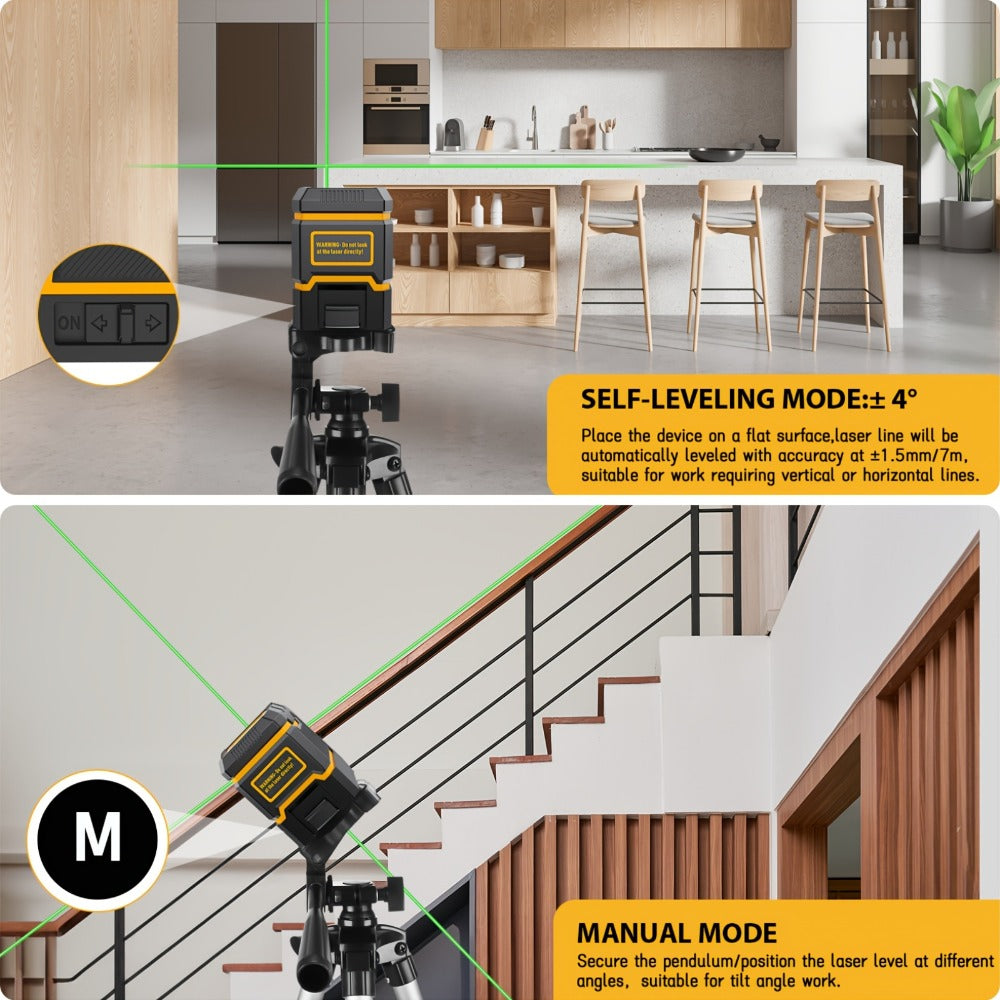 Green Laser Level Self-Leveling with Tripod – Horizontal & Vertical Cross Line Laser for Construction, Tiling, Home Renovation & Interior Decoration