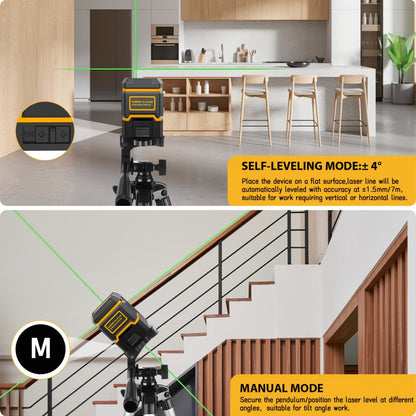 Green Laser Level Self-Leveling with Tripod – Horizontal & Vertical Cross Line Laser for Construction, Tiling, Home Renovation & Interior Decoration