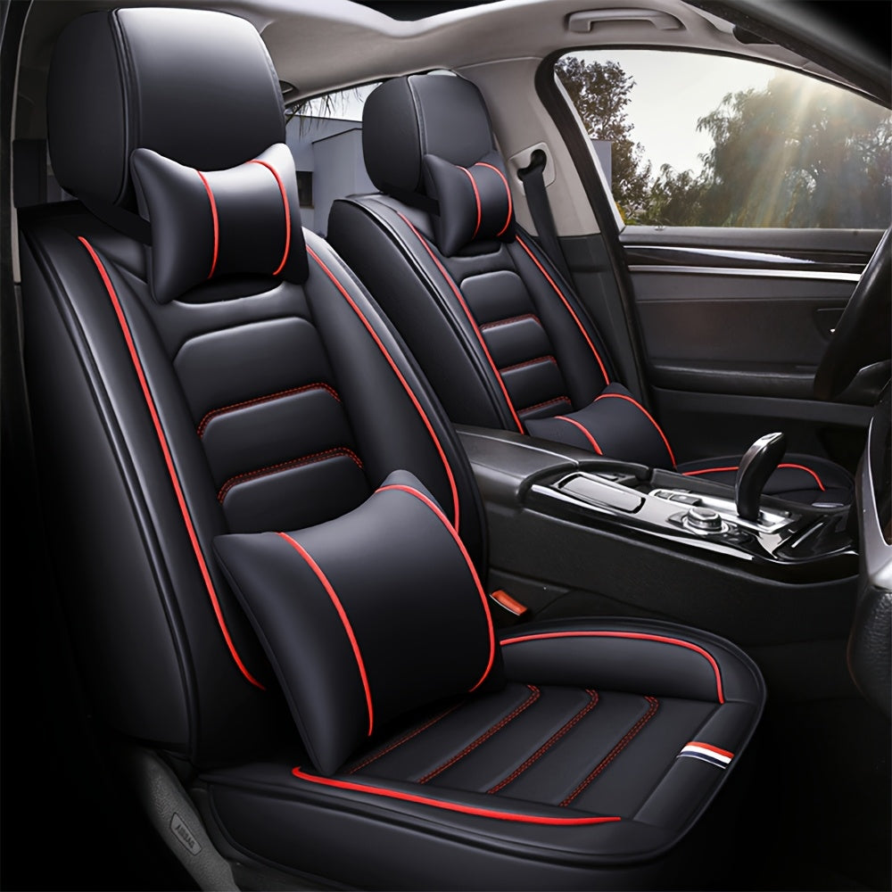 5-Seat Full Set Faux Leather Car Seat Covers - Waterproof All-Weather Protection, Full Surrounded Cushion Protector with Soft Foam Padding, Precise Fit for Cars, Trucks, Sedans & SUVs - Easy Installation, Durable Automotive Interior Accessories (Ideal Chr