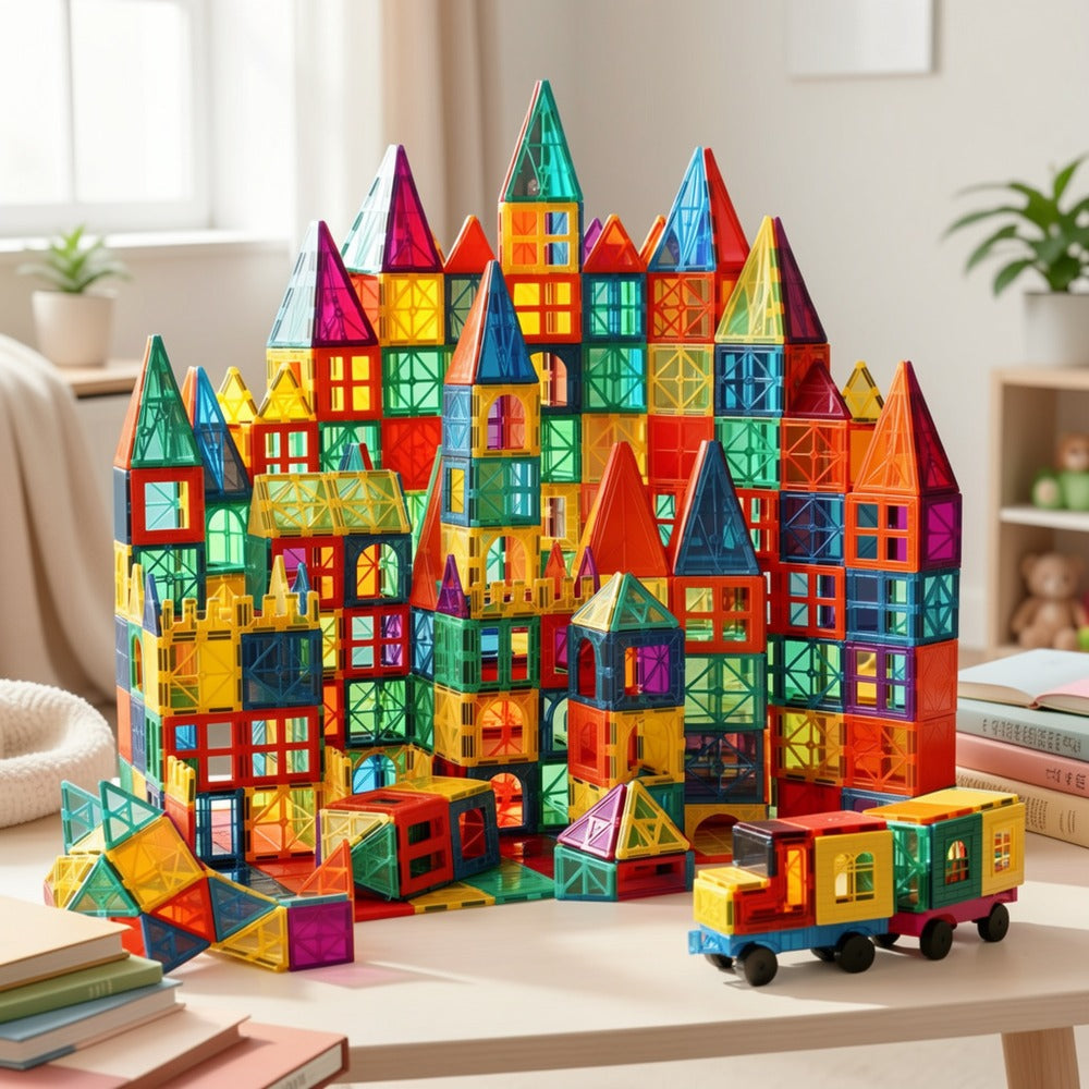 Magnetic Tiles for Kids 106/136pcs with 2 Toy Cars – STEM Approved Educational Magnet Building Blocks Set Stacking Puzzle Toy for Boys & Girls Ages 3+, Best Birthday Christmas Holiday Gift