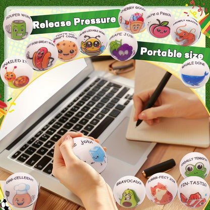 Motivational Animal Squeeze Stress Balls 24 Pack – 1.18 Inch Soft TPU Sensory Balls with Inspirational Quotes, Cartoon Animal Theme, Classroom Party Favors & Team Building Gifts