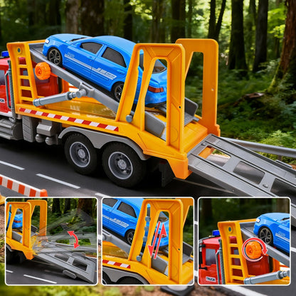 13-Inch Tow Truck Toy with Lights & Sounds – Friction Powered Transport Crane Truck for Boys Ages 3 4 5 6, Movable Arm & Towing Ramp, Birthday Christmas Gift