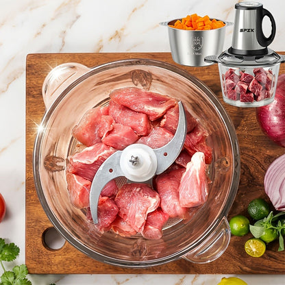 Electric Food Chopper with 2 Bowls & 2 Blades – Multi-Function Food Processor, Meat Grinder & Vegetable Chopper for Meats, Salads, Nuts, Garlic & More