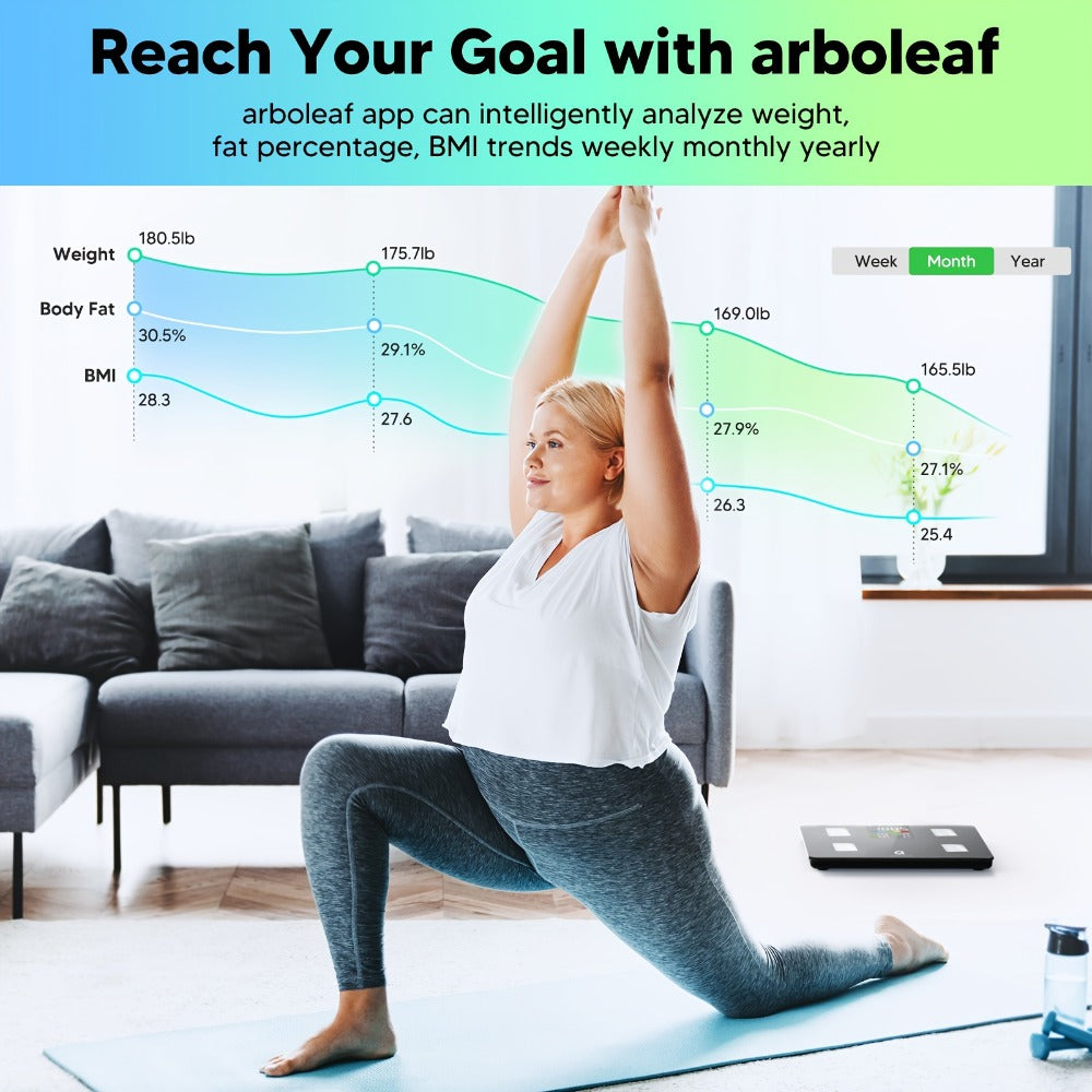 Smart Body Scale 14-in-1 – Body Fat Scale with BMI, Muscle Mass & 14 Health Metrics, Wireless Bluetooth App Sync, Auto Recognition, 500 lb Capacity, HD LED Display for Home & Gym Use