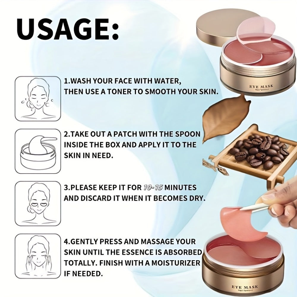 Caffeine Eye Masks 60 Pcs Under Eye Gel Pads - Hyaluronic Acid & Collagen for Dark Circles Puffiness & Fine Lines, Hydrating Skincare Treatment, Gift for Women
