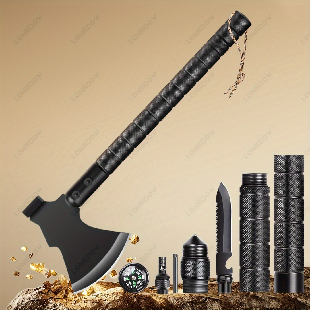 Multi-Tool Survival Hatchet with Hammer, Flint Fire Starter & Protective Sheath – Durable All-Purpose Axe for Camping, Hiking, Fishing, Gardening, Home Improvement & Vehicle Emergency Preparedness