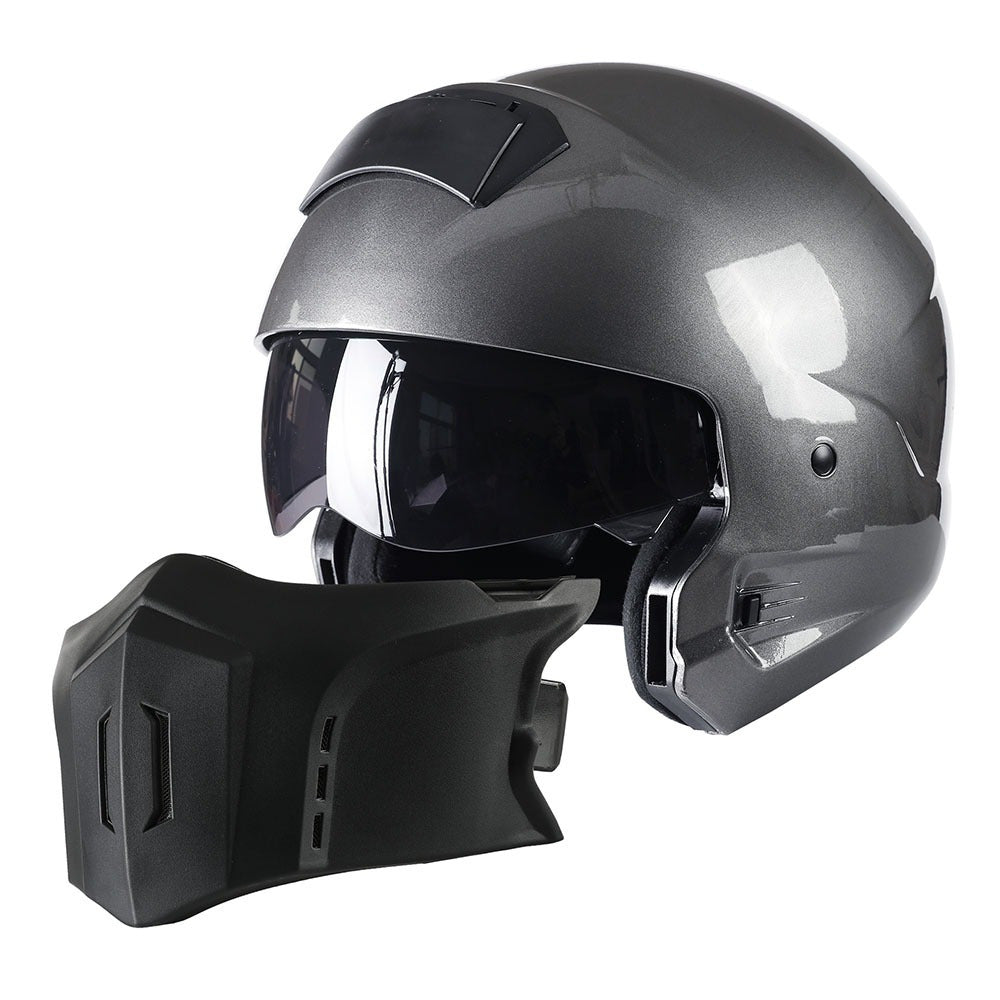 Convertible Motorcycle Helmet Full Face & Open Face 2-in-1 – Detachable Visor, Face Mask & Smoked Shield, Aerodynamic Thermoplastic Shell, Classic Style, Adult S/M/L/XL