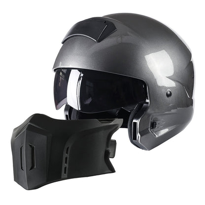 Convertible Motorcycle Helmet Full Face & Open Face 2-in-1 – Detachable Visor, Face Mask & Smoked Shield, Aerodynamic Thermoplastic Shell, Classic Style, Adult S/M/L/XL