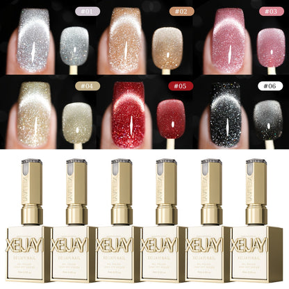 Cat Eye Magnetic Gel Nail Polish Set 6 Colors - Sparkling Stars Dynamic Rhinestone UV LED Soak Off Long Lasting Photo Frame Bottle Nail Art Kit for Women Home Salon