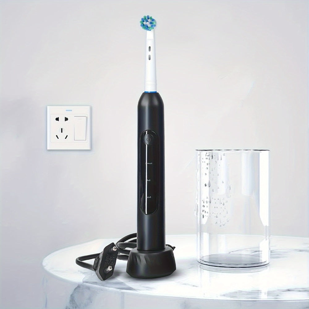 Rotating Electric Toothbrush with 8 Replacement Heads – Wireless Induction Charging, 3 Cleaning Modes, IPX7 Waterproof, Oral Care Gift for Family, Friends & Parents – Blue, Purple, Black