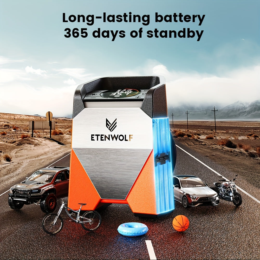 ETENWOLF S3C Ultra-Fast Tire Inflator with 160PSI and 5.81gal/Min Inflation and 7,800mAh Battery for Cars, Motorcycles, Bikes and Balls. Includes Pressure Monitor and Auto-stop Function, LED Lighting, a Variety of Adapted Nozzles and More!