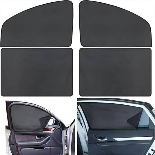 4pcs Magnetic Car Sunshade Set with 8 Magnets - Black Mesh Window Blocker, UV Protection and Privacy Screen, Easy to Install, Summer Essential