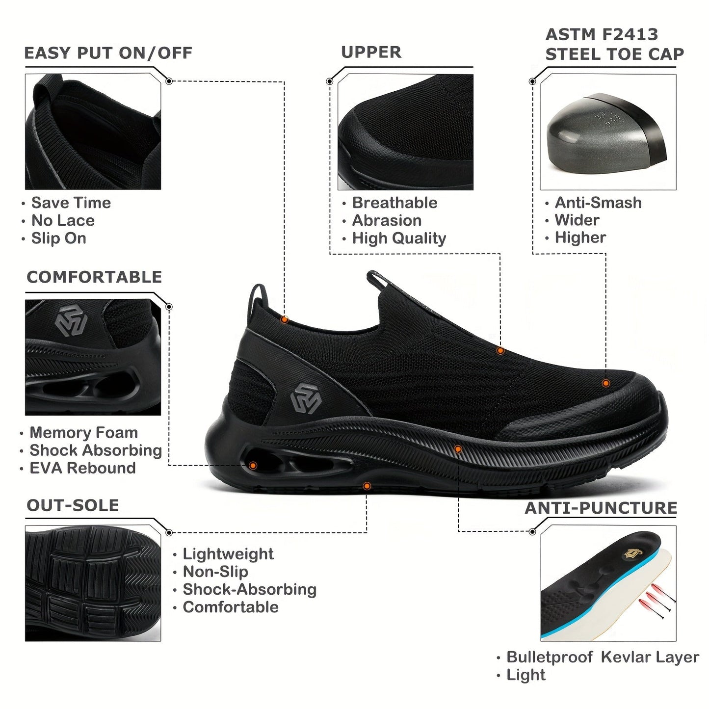 Men's Loafers & Slip-Ons - Steel Toe Protection & Puncture Resistant
