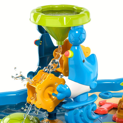 4-in-1 Sand & Water Table for Toddlers & Kids – Outdoor Sensory Play Sandbox Activity Table with Beach Toys, Summer Holiday Backyard Toy for Ages 2+, Accessories Color Random