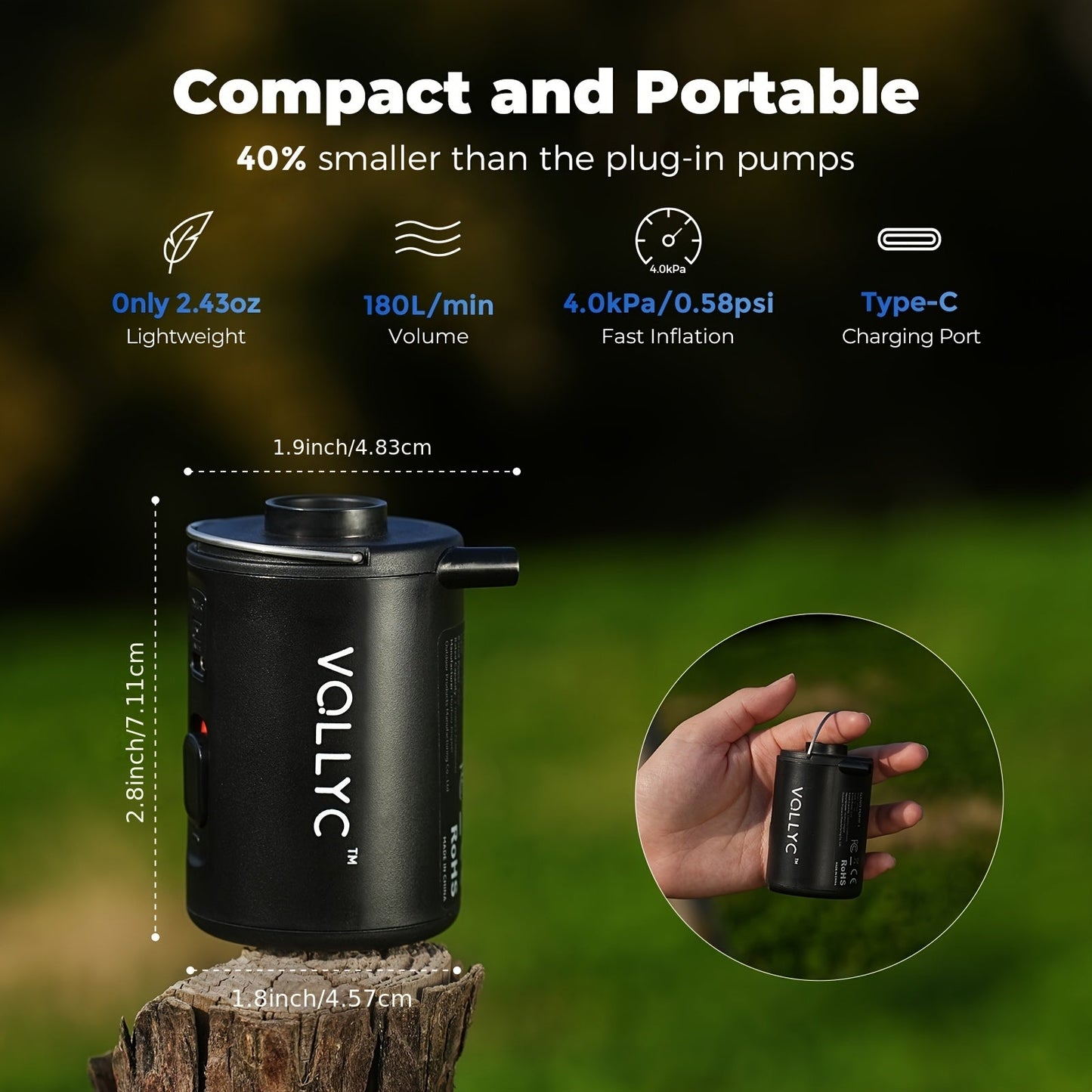 Portable Electric Air Pump USB Rechargeable 800mAh