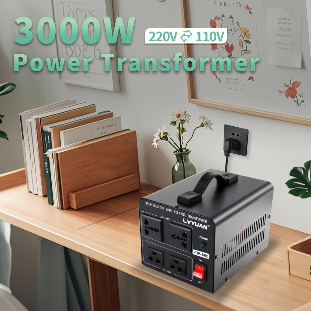 Boost/Buck, 3000VA/5000VA Peak Voltage Converter, 110V And 220V Voltage Converter With US Outlet, Universal Outlet, Circuit Breaker (needs To Be Connected To Electricity For Use), Without Battery