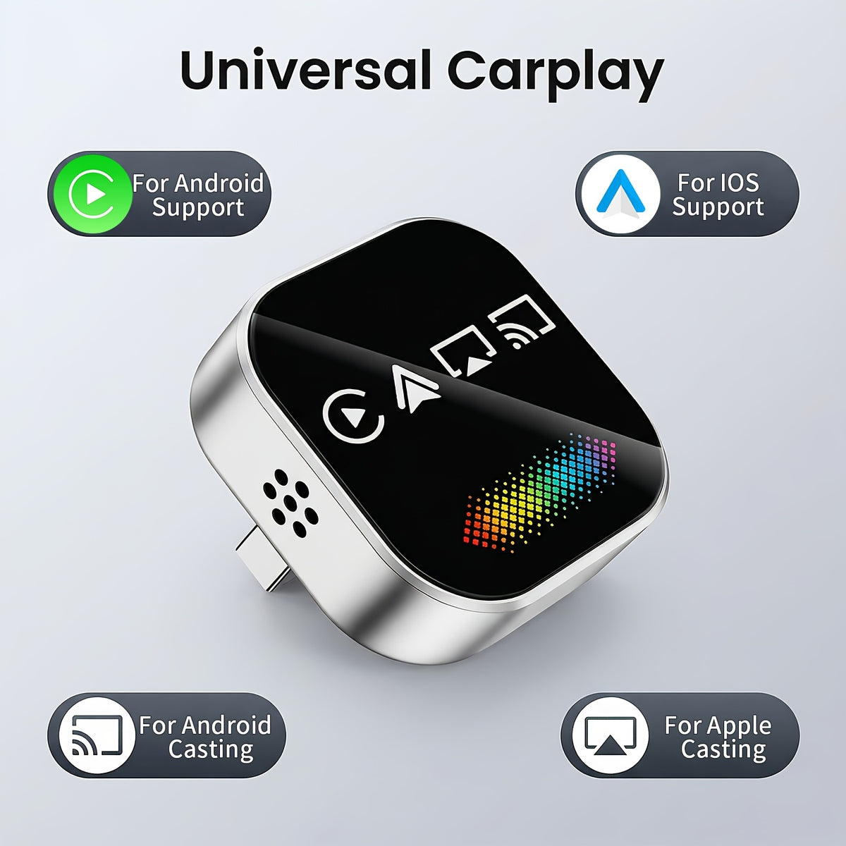 2026 Upgraded 4-in-1 Mini Wireless CarPlay Adapter, with Colorful Breathing Light, Plug & Play Wired to Wireless Converter for IOS CarPlay & Android Auto, BT 5.0, USB & USB-C Compatible
