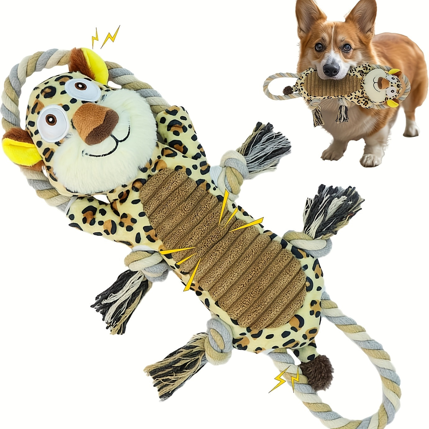 Squeaky Dog Toys for Aggressive Chewers - Interactive Tug of War Rope Toy, Crinkle Plush Chew Toys for Small Medium Large Dogs, Durable Pet Play Toy with Hidden Squeaker