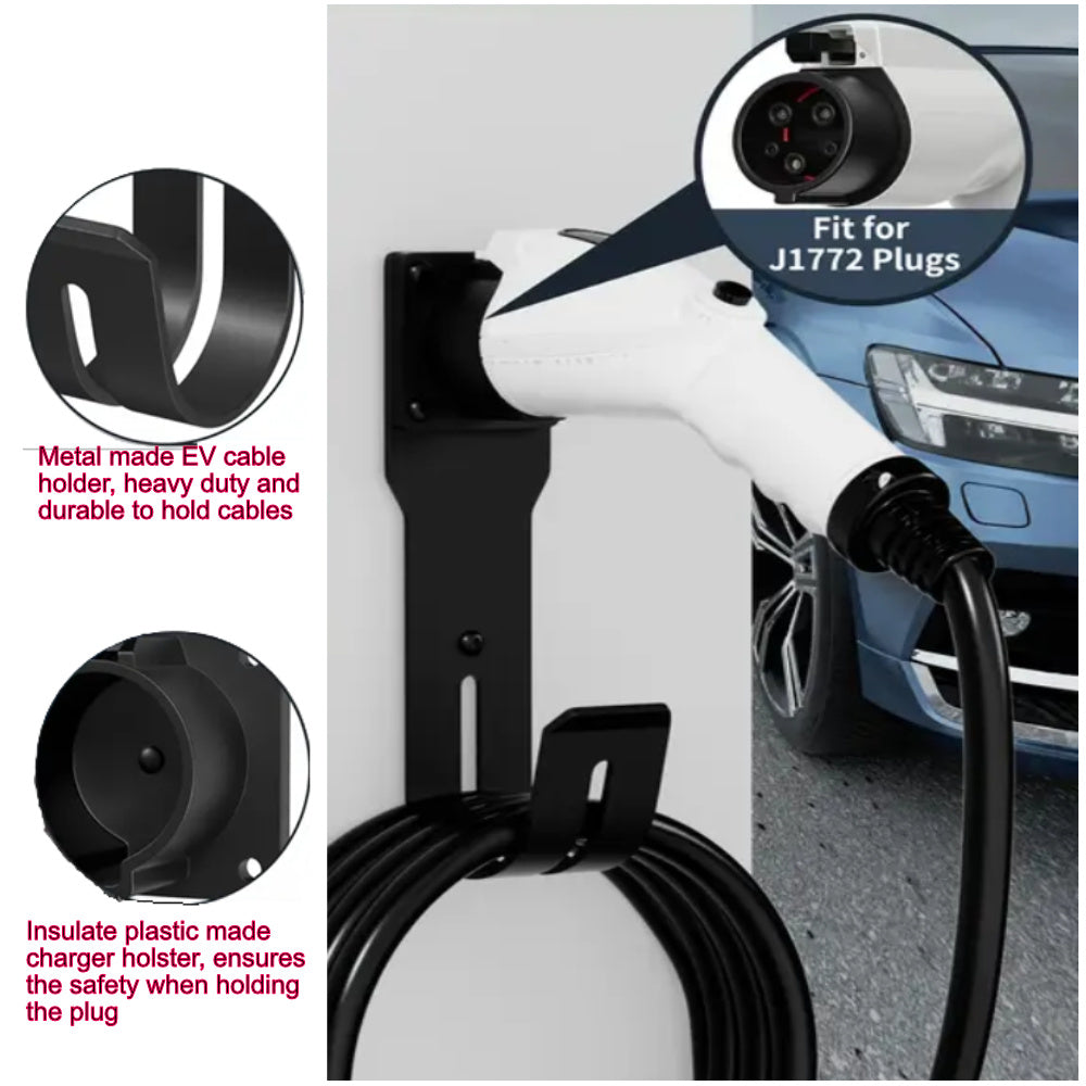 AKIHALO EV Charger Holder Wall Mount Kit For SAE J1772 Connector, J-Hook EV Charger Cable Holder Charging Box Holder For Electric Vehicles