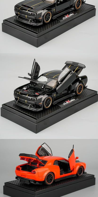 Purple Dodge Sports Car Zinc Alloy Diecast Model with Display Base & Openable Doors – High Simulation Static Display Collectible, Home Office Desktop Decoration, Gift for Car Enthusiasts