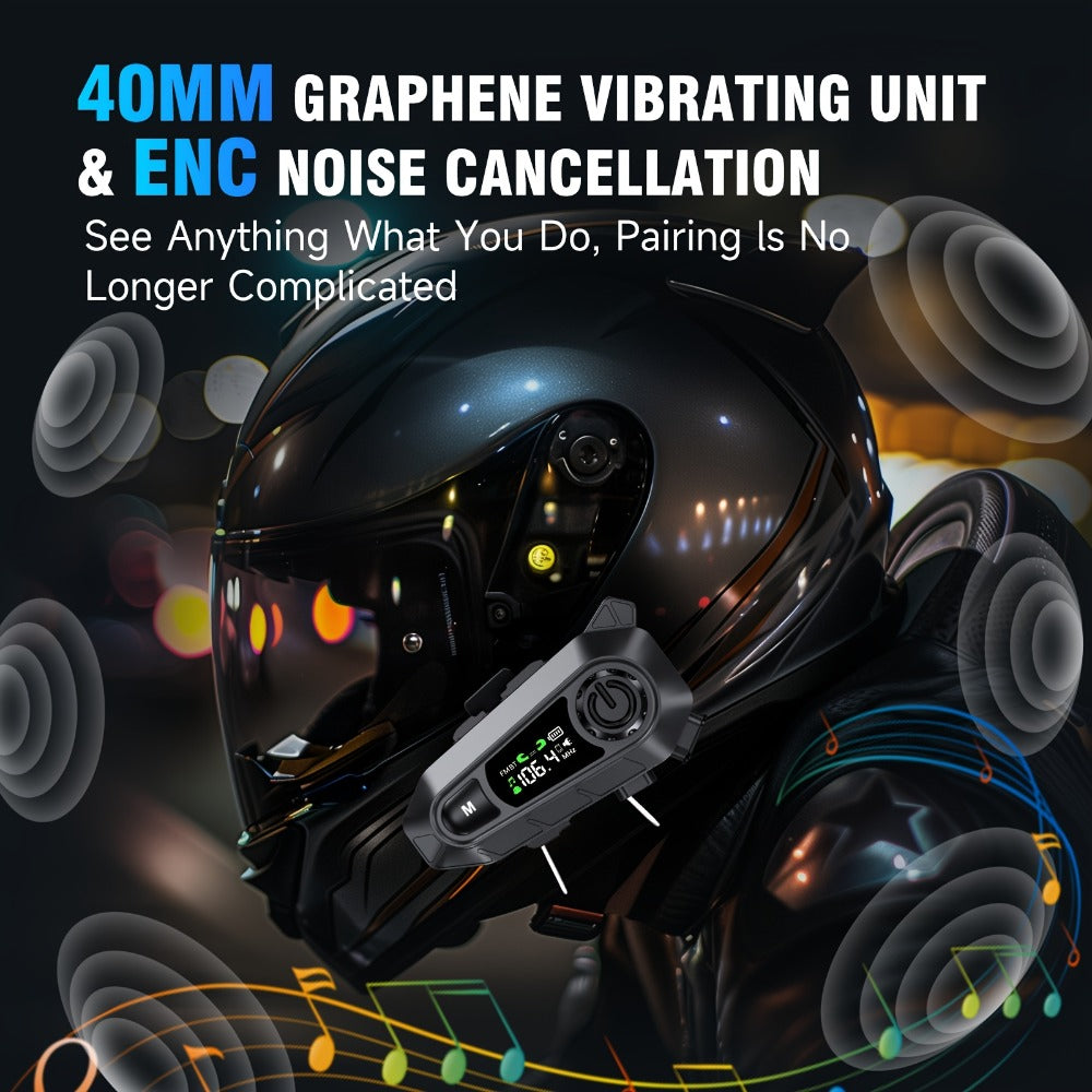 Motorcycle Helmet Bluetooth Intercom Headset 500M Range Bluetooth 5.3 LED Display Noise Cancelling Voice Control FM Radio Music Sharing for Off-Road Riding
