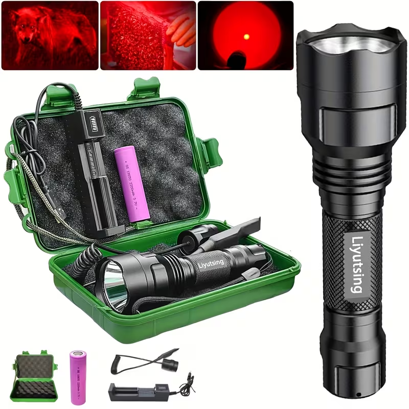 Night Hunting Flashlight with Remote Control Switch – 350 Yards High Power Green Red White Light, 18650 Rechargeable, Multiple Mounts for Hunting, Fishing, Camping & Beekeeping, Best Gift for Men