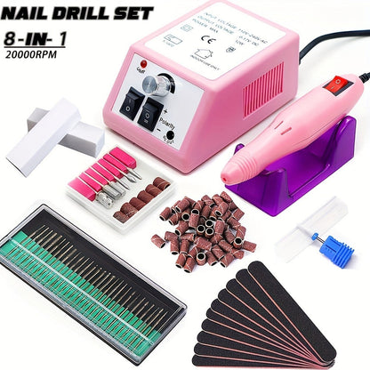 Professional Nail Drill Kit 20000RPM with 6 Drill Bits & 50 Sanding Bands — Electric Manicure Pedicure Machine Low Noise Dual-Hand for Acrylic Gel Natural Nails, Home & Salon Nail File Set, 8-in-1 Option