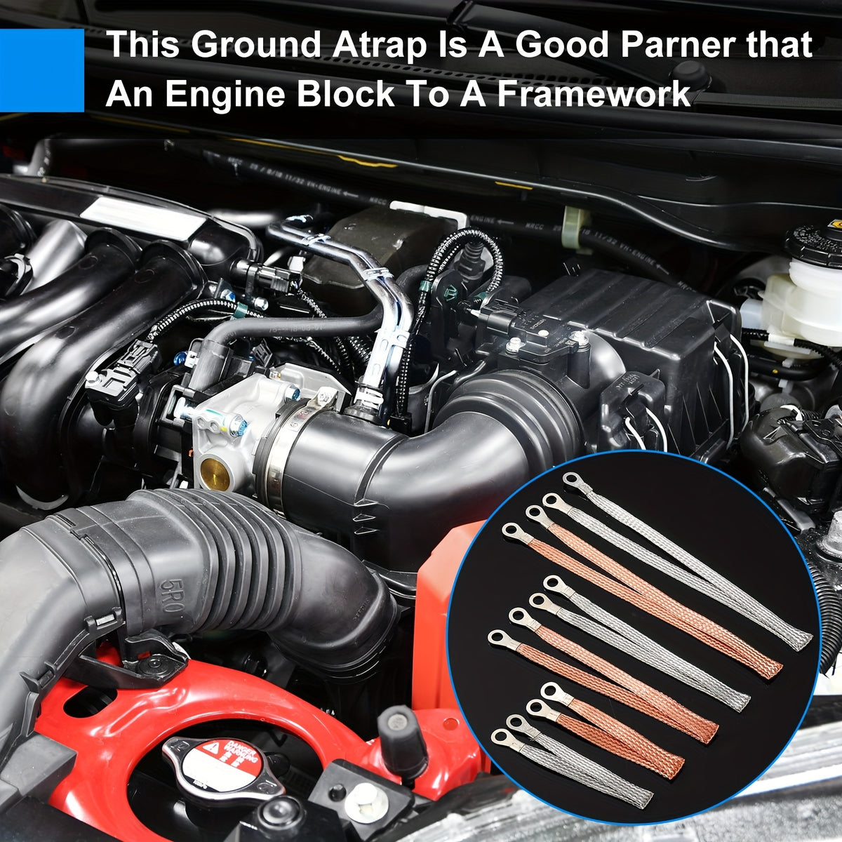 12pcs Universal Automotive Ground Straps, 10/15/20 Inch Engine Ground Strap Kit with Ring Terminals, Braided Copper Tinned Copper Engine Grounding Cable Straps for Most Cars