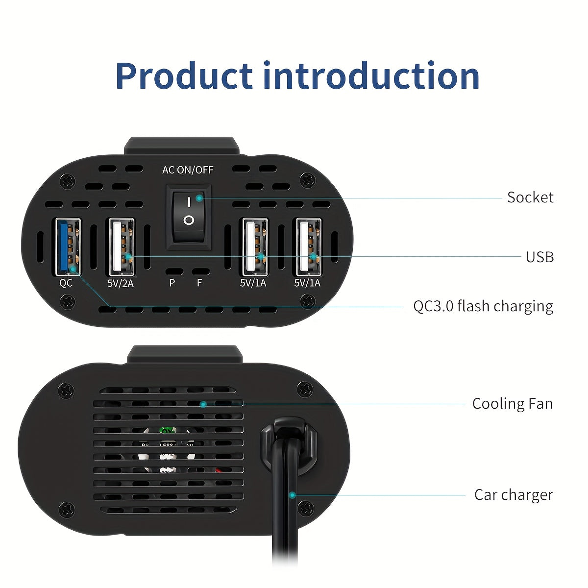 Halloween Christmas Gift, Car Power Inverter Charger Converter 500W (Peak) Power 12V Car Power Inverter, 4 USB Ports, Smart Fast Charging, Power Converter - Car Plug, Mobile Phone, US Socket