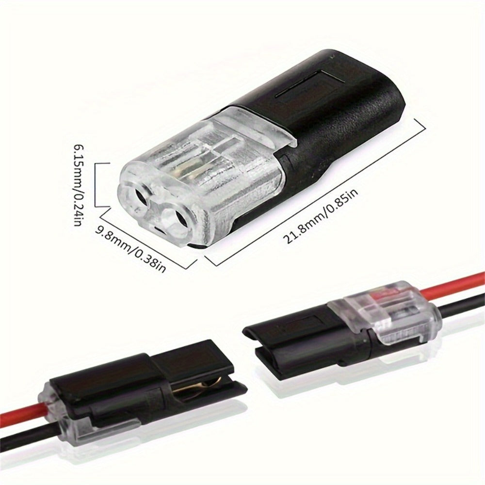 LED Wire Connector 2-Pin Quick Connect Terminal – PVC Insulated Copper Contact, Locking Buckle, 36V AC Low Voltage, for Automotive & Home LED Strip Wiring (12pc / 72pc)