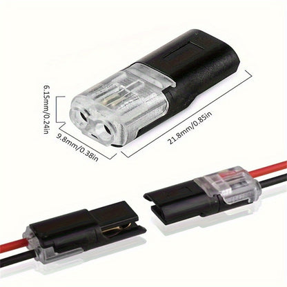 LED Wire Connector 2-Pin Quick Connect Terminal – PVC Insulated Copper Contact, Locking Buckle, 36V AC Low Voltage, for Automotive & Home LED Strip Wiring (12pc / 72pc)
